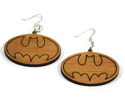 Wooden Batman earring with choice of fittings