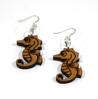 Wooden sea horse earring with choice of fittings