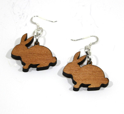Wooden rabbit earring with choice of fittings