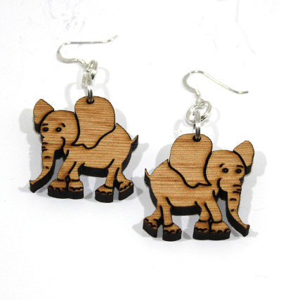 Wooden elephant earring with choice of fittings