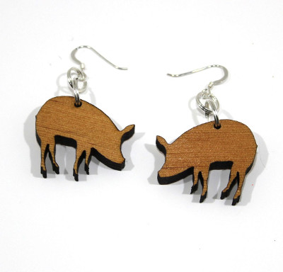Wooden pig earring with choice of fittings