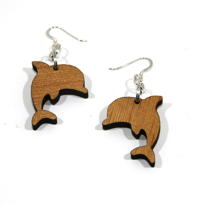 Wooden dolphin earring with choice of fittings