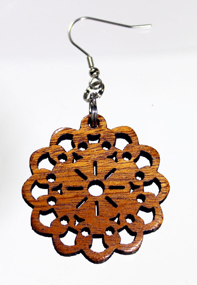 Mandala design wooden earrings mahogany with choice of hooks