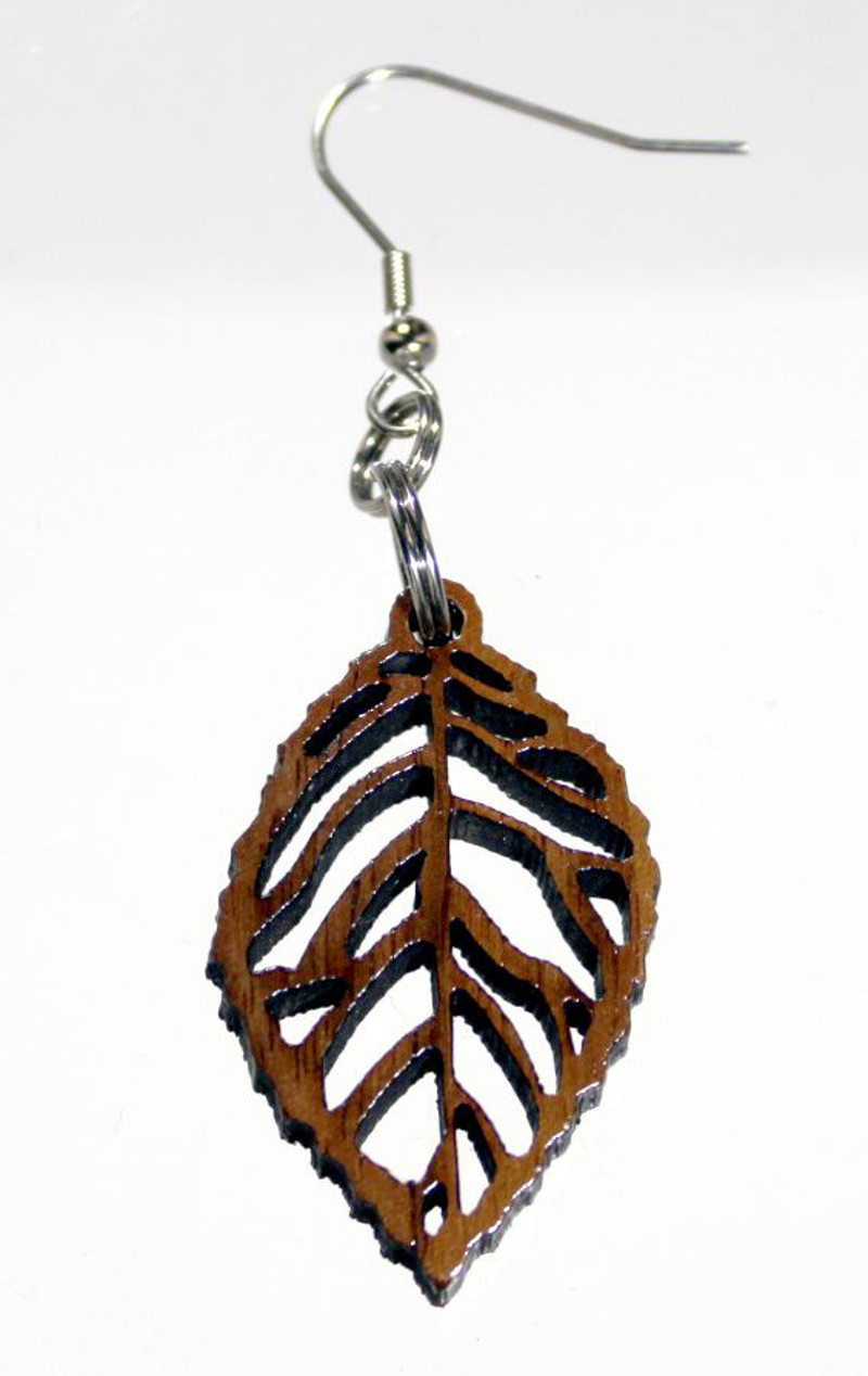 Leaf shape wooden earrings small walnut with choice of hooks