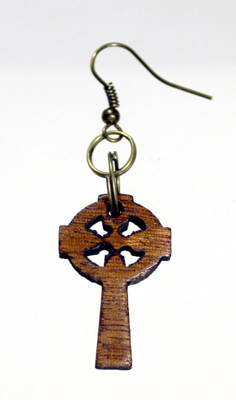 Celtic Cross wooden earrings Mahogany with choice of hooks
