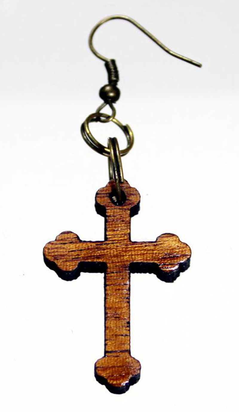 Cross wooden earrings Mahogany with choice of hooks
