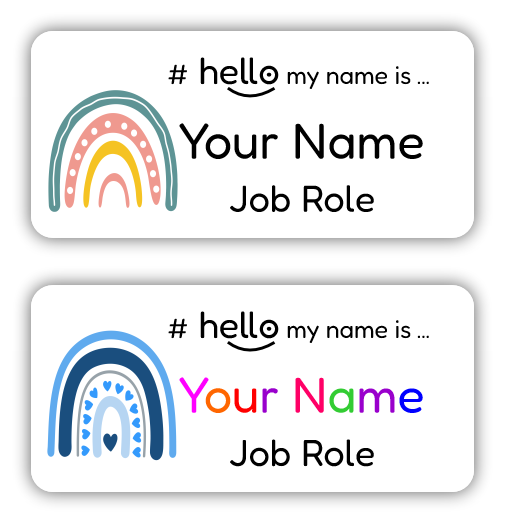 hello name badge rainbow design