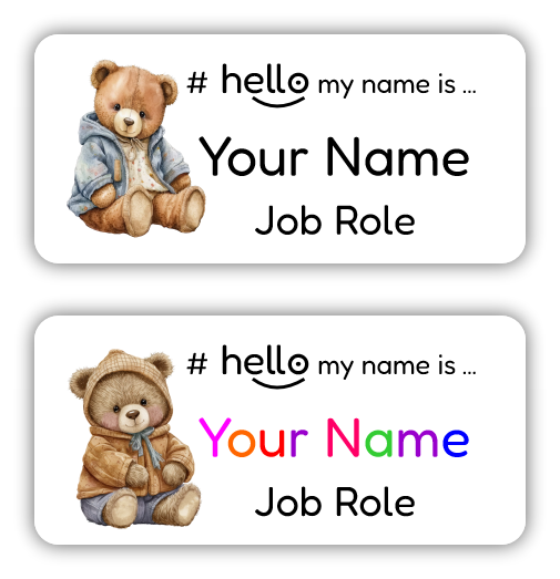hello name badge teddy bear