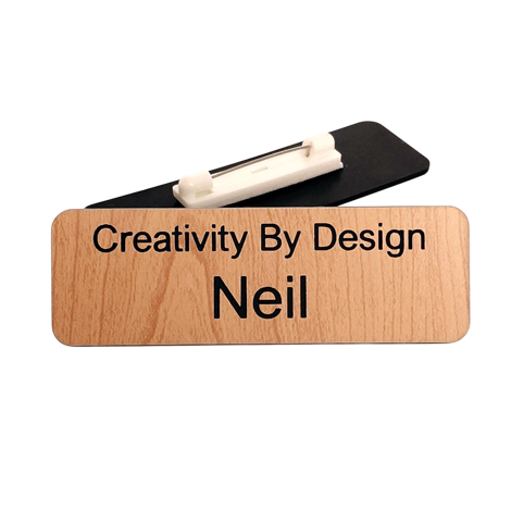 rectangle wood effect name badge