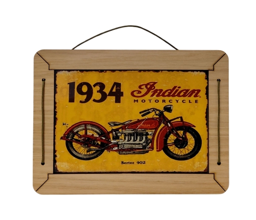 wooden framed metal sign